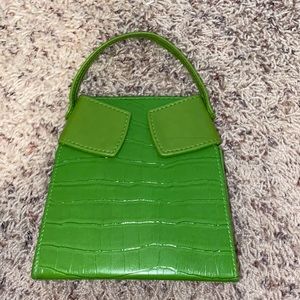 Green leather printed mini handbag